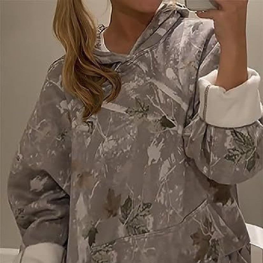 Women's Floral Hooded Pullover – Relaxed Fit with Artistic Flair