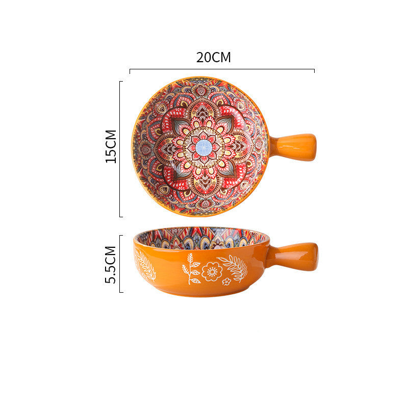 Glazed Ceramic Bowl with Floral Handle – Artful Utility in Every Detail