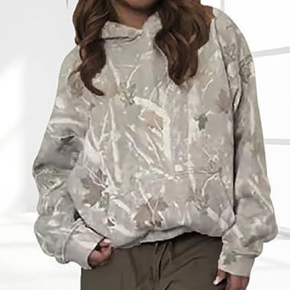 Women's Floral Hooded Pullover – Relaxed Fit with Artistic Flair