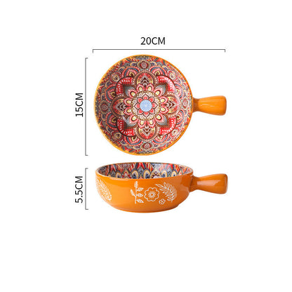 Glazed Ceramic Bowl with Floral Handle – Artful Utility in Every Detail